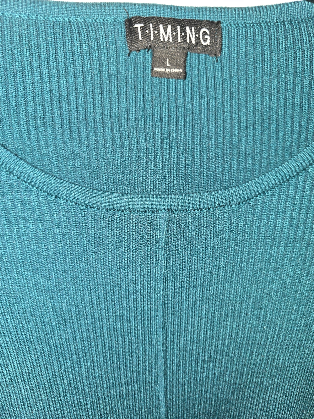 Timing Teal Ribbed Crew Neck Sweater